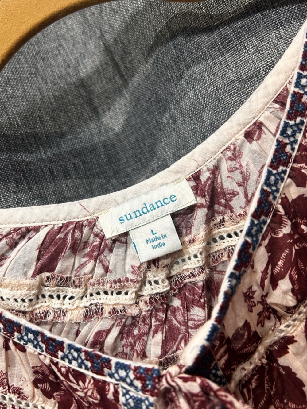 Sundance Loise Toile Long Sleeve Peasant Floral Cotton Boho Blouse Top Size L - Picture 4 of 5
